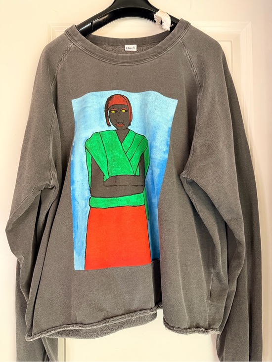 Clare V Sweaters - Clare V x Ronald Veasey Painted Graphic Gray Crewneck with Green, Red & Blue
